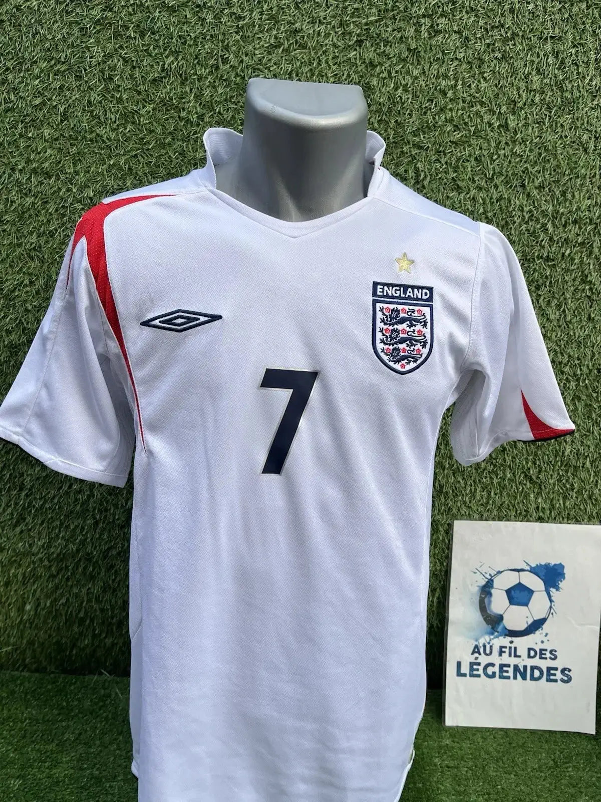 Maillot Beckham Angleterre - Au Fil Des Légendes vintage football shirt umbro authentique